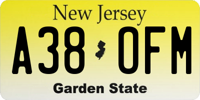 NJ license plate A38OFM