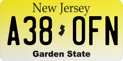 NJ license plate A38OFN