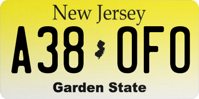 NJ license plate A38OFO