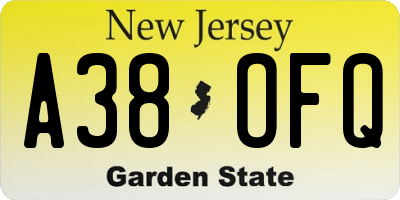 NJ license plate A38OFQ