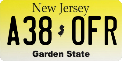 NJ license plate A38OFR