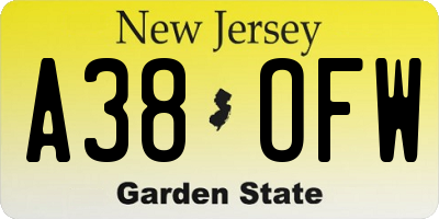 NJ license plate A38OFW