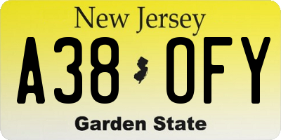 NJ license plate A38OFY