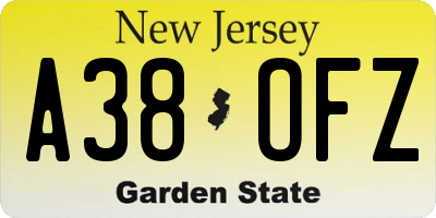 NJ license plate A38OFZ