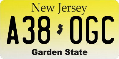 NJ license plate A38OGC