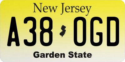 NJ license plate A38OGD