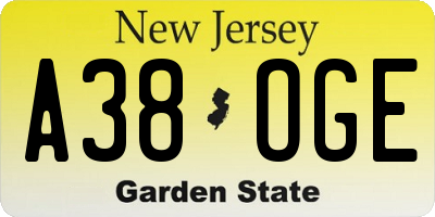 NJ license plate A38OGE