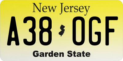 NJ license plate A38OGF