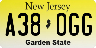 NJ license plate A38OGG