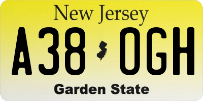 NJ license plate A38OGH
