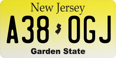 NJ license plate A38OGJ