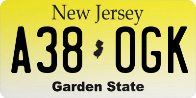 NJ license plate A38OGK