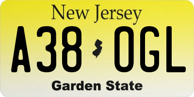 NJ license plate A38OGL