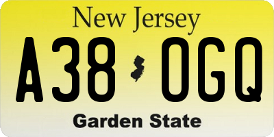 NJ license plate A38OGQ