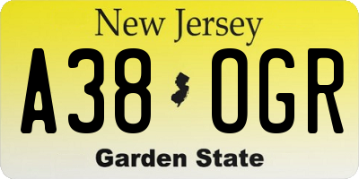 NJ license plate A38OGR