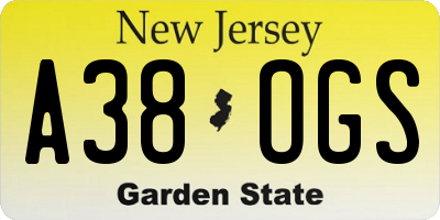 NJ license plate A38OGS