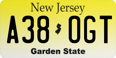 NJ license plate A38OGT