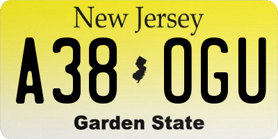 NJ license plate A38OGU