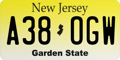 NJ license plate A38OGW