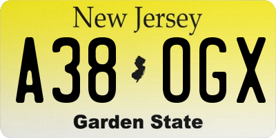 NJ license plate A38OGX