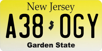 NJ license plate A38OGY