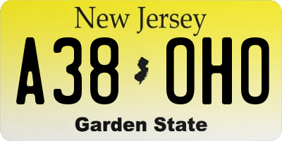 NJ license plate A38OHO
