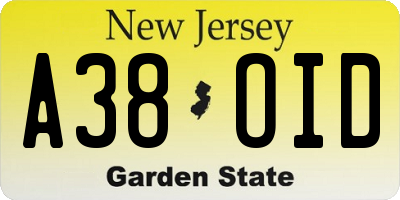 NJ license plate A38OID
