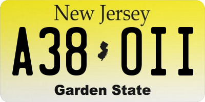 NJ license plate A38OII
