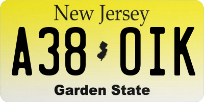 NJ license plate A38OIK