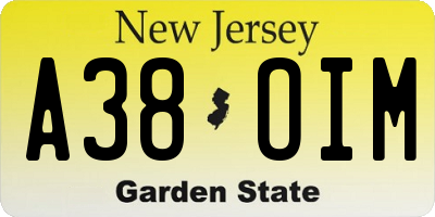 NJ license plate A38OIM
