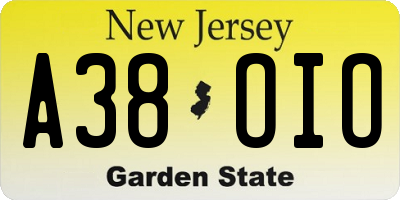 NJ license plate A38OIO