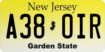 NJ license plate A38OIR