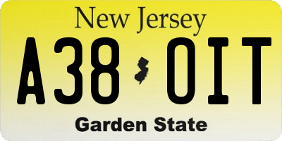 NJ license plate A38OIT