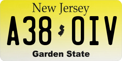 NJ license plate A38OIV