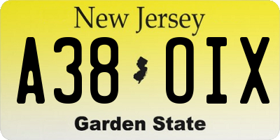 NJ license plate A38OIX