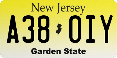 NJ license plate A38OIY