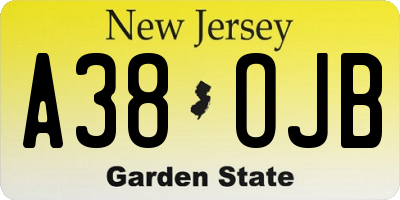 NJ license plate A38OJB