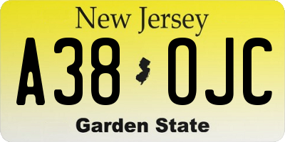 NJ license plate A38OJC
