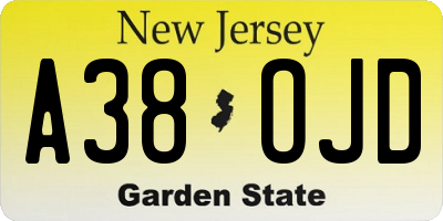 NJ license plate A38OJD