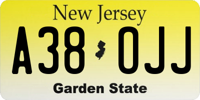 NJ license plate A38OJJ