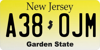NJ license plate A38OJM