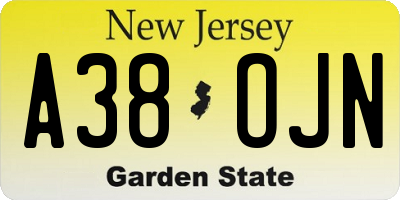 NJ license plate A38OJN