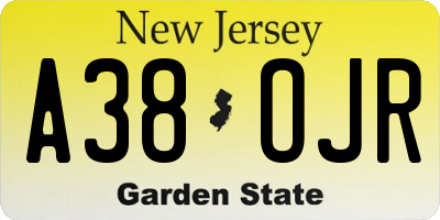 NJ license plate A38OJR