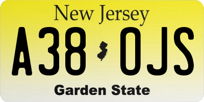 NJ license plate A38OJS