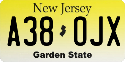 NJ license plate A38OJX