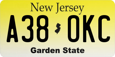 NJ license plate A38OKC