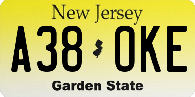 NJ license plate A38OKE