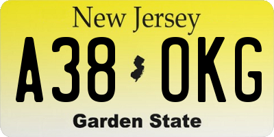 NJ license plate A38OKG