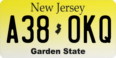 NJ license plate A38OKQ