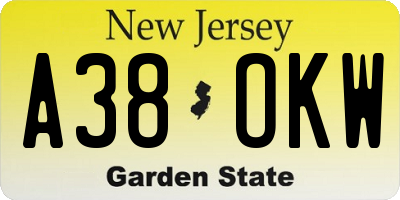 NJ license plate A38OKW